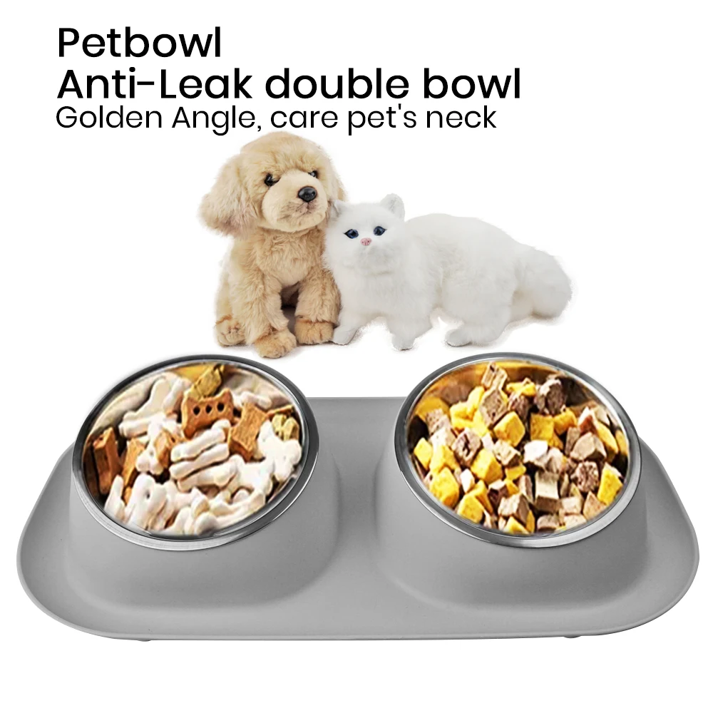 Dog Bowls Double Dog Water and Food Stainless Steel Bowls with Non-Slip Station, Pet Feeder Bowls for Puppy Medium Dogs Cats