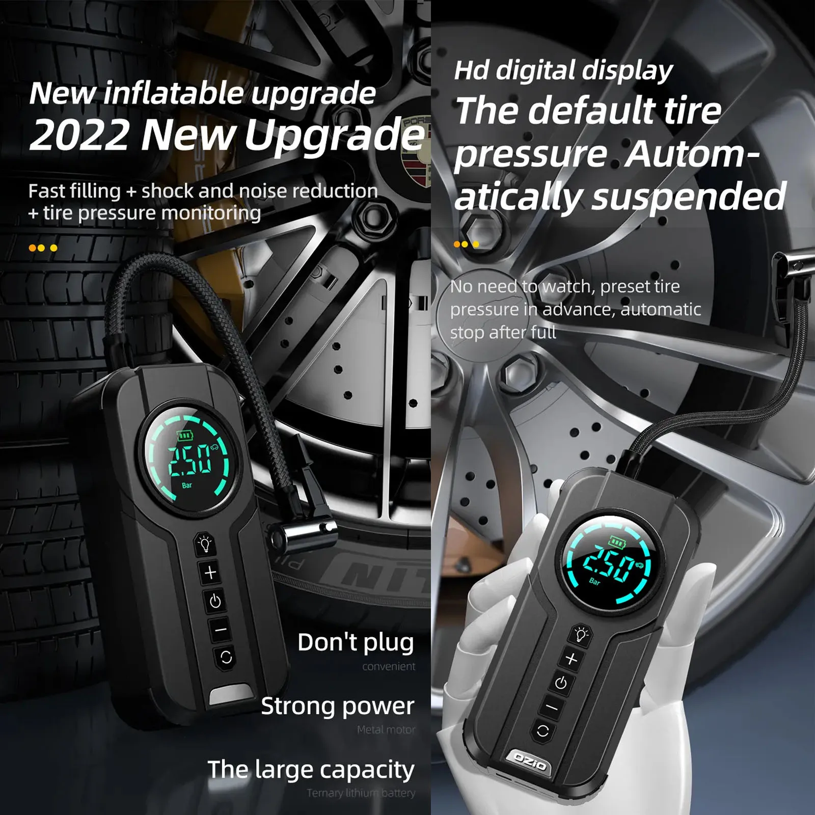 Kingshowstar 12V Portable Electric Mini Wireless Car Air Pump Inflator ABS Digital Tire Pressure Monitor Box Packed