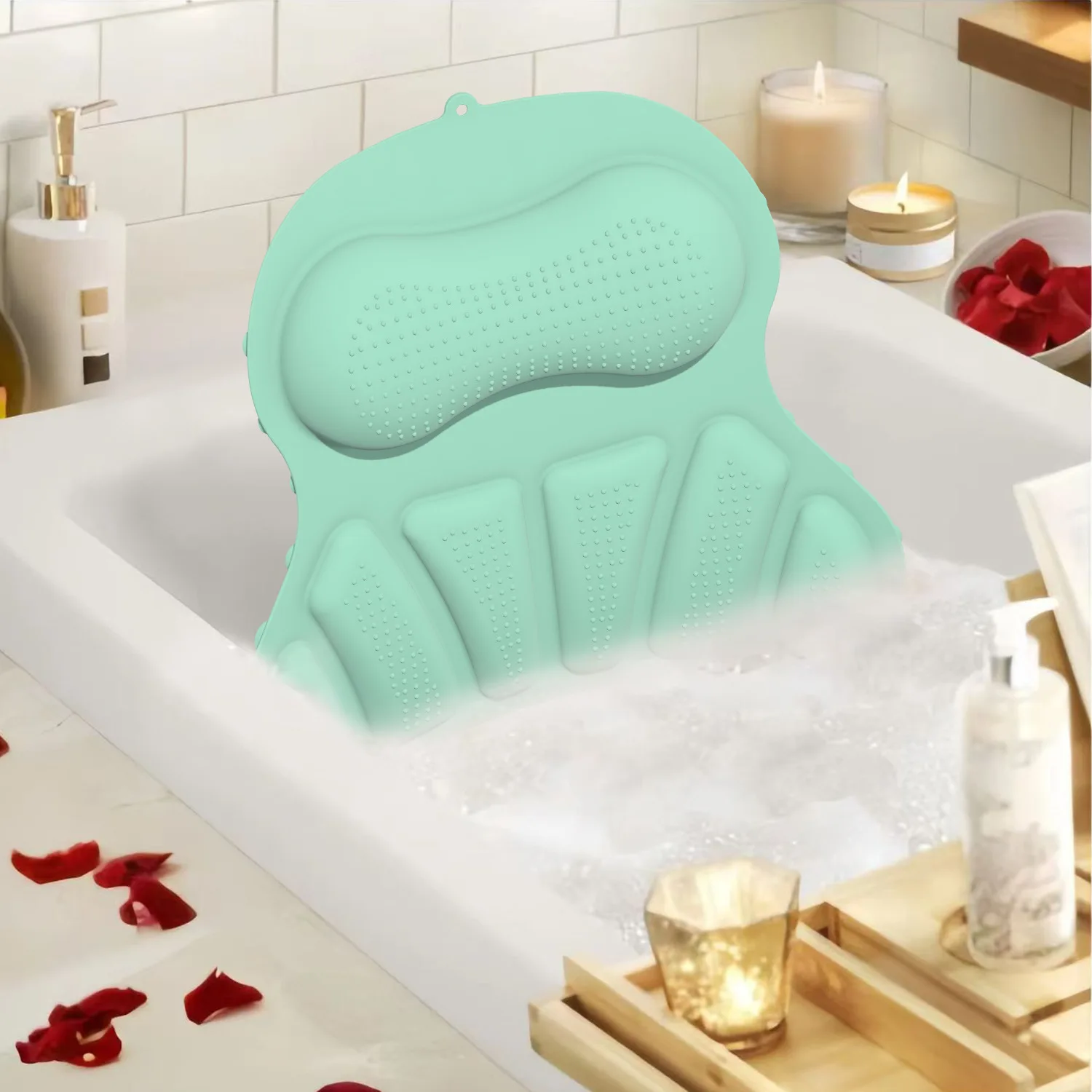 Eco-friendly Silicone Bath Pillow Luxury Bathtub Pillow Extra Soft Comfortable Bath Pillow For Tub Head Neck And Back Support