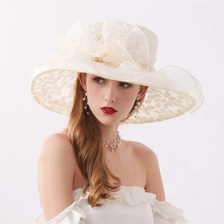 Classy Rhinestones Bling Church Hats Wedding White Organza Top Hat For