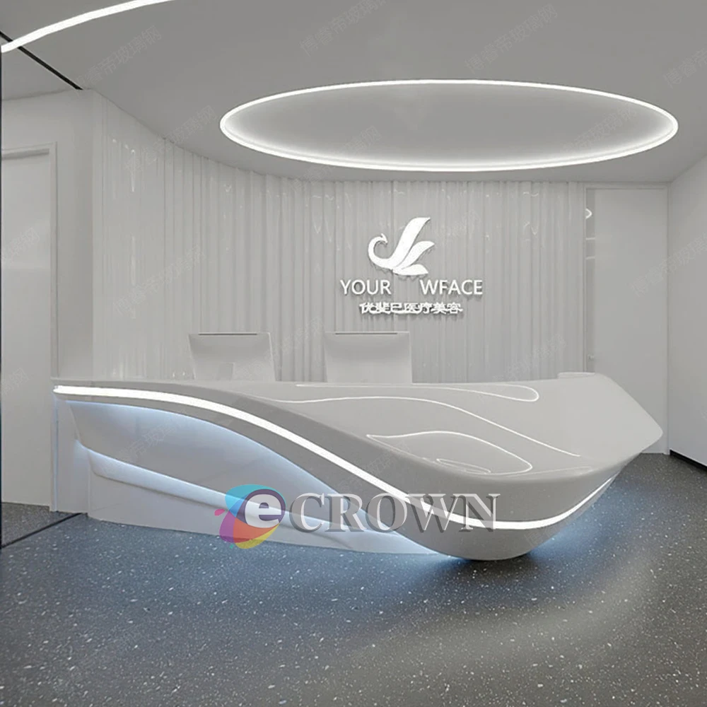Watch Hot Sale elegant reception Tulle curved design desk Online Store mall store