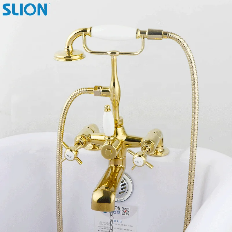 Factory sell European style Floor Mounted brass Bathtub Faucet Bathroom Tub Luxury gold bathroom taps and mixers for hotel