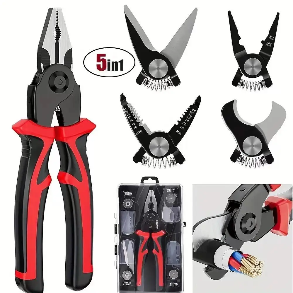 Household Locking Wire Cable Stripper Pliers Set With Replaceable Head Combination Tool Set Kit Diagonal Side Cutting Pliers