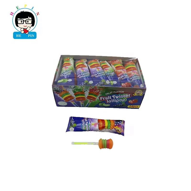 Wholesale Fruit Flavor Hard Candy Glow Stick Fruit Twist Hamburger Shape Fluorescent Lollipop