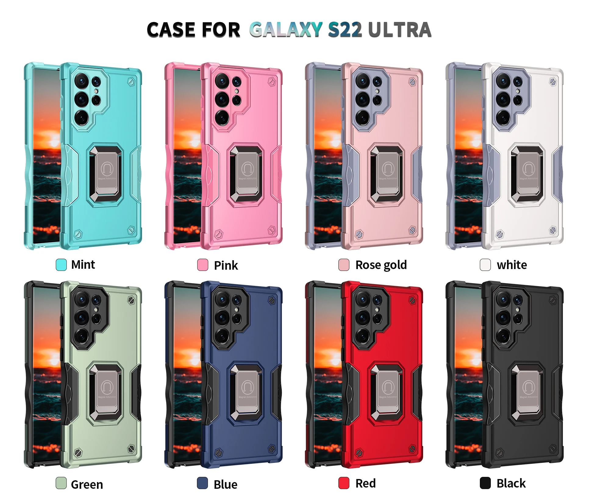 2022 New design Acrylic + TPU 3 in 1 Shockproof Mobile phone case With Metal support For Samsung Galaxy S22 Ultra 5G