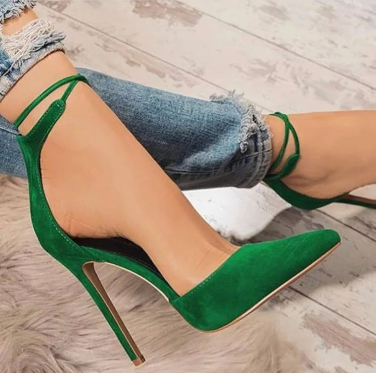 BUSY GIRL HC4097 women pumps heels sandal for women lace up suede pumps pointed toe daily party evening women high heel shoes