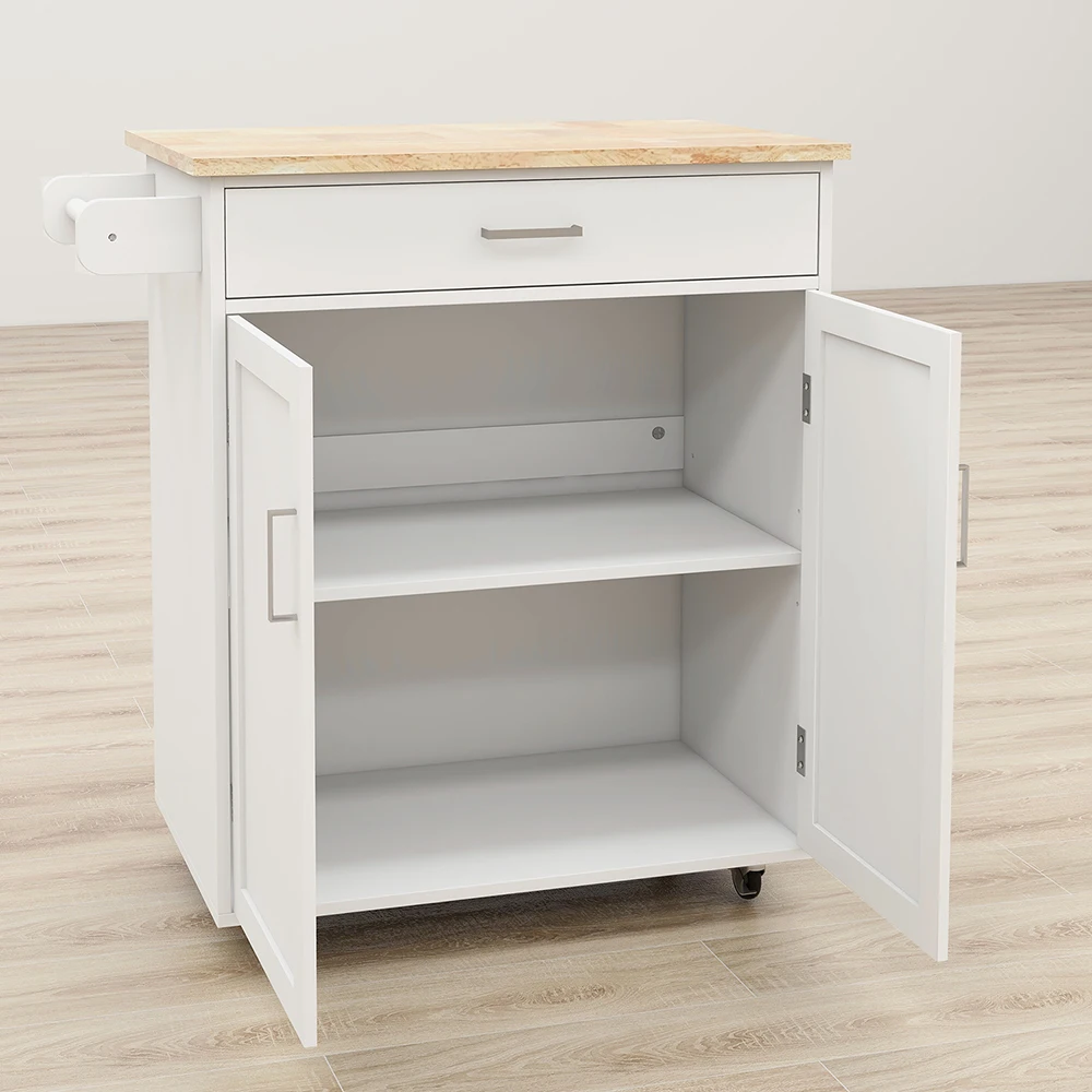 Modern Removable Kitchen Island Serving Counter With Wheel Storage Cupboard