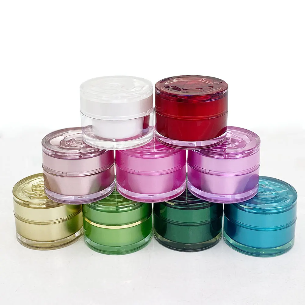 Luxury Double Wall Skin Care Containers 5g 10g 15g 20g 30g 50g Pearlescent Plastic Acrylic Cream Jar With Rose Cap