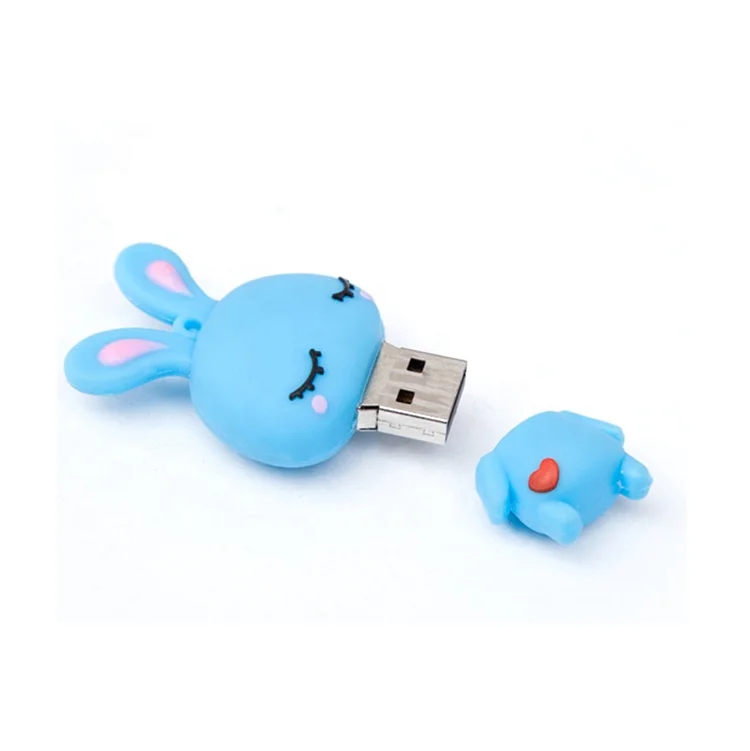 Kawaii cute rabbit usb flash drive custom 3d figure pvc rubber usb flash drive for school students kids educational agency gifts