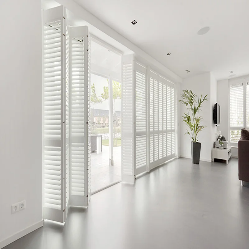 Wholesale New PVC shutters sliding folding shutter doors White 89mm Louvre Plantation Shutters