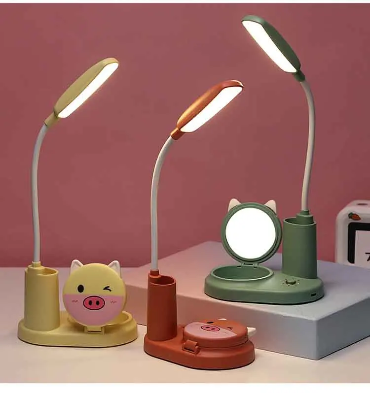 LED Makeup Mirror USB Charging Lamp Girls Bedside Lamp With Pen Holder Portable Table Lamp Night Light