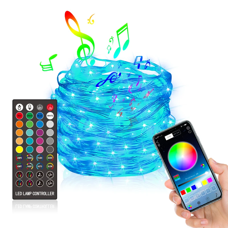 Drop Shipping RGB Smart Bluetooth APP Remote Control Copper Wire Christmas Tree Decoration Led Fairy String Light