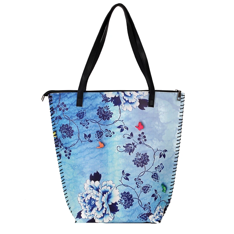 
Custom Mexico Ethnic Style Flower Printed Faux Leather Small Fashionable Women Handbag Tote Bag 