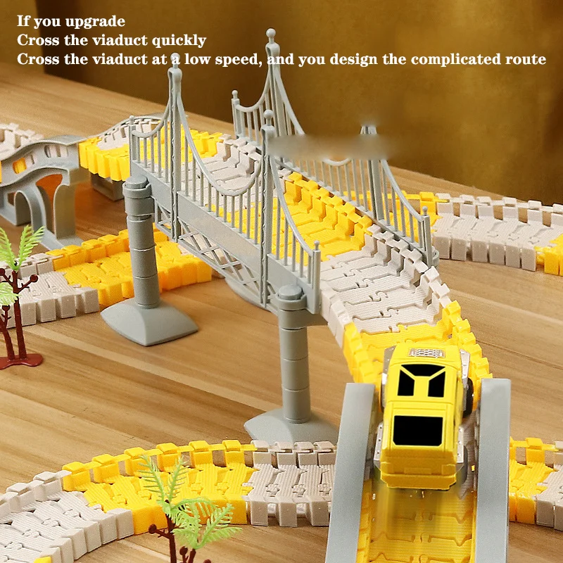 Engineering track small train car DIY toy engineering car Electric Wooden Sensory Original Puzzle Operated Building Train Track