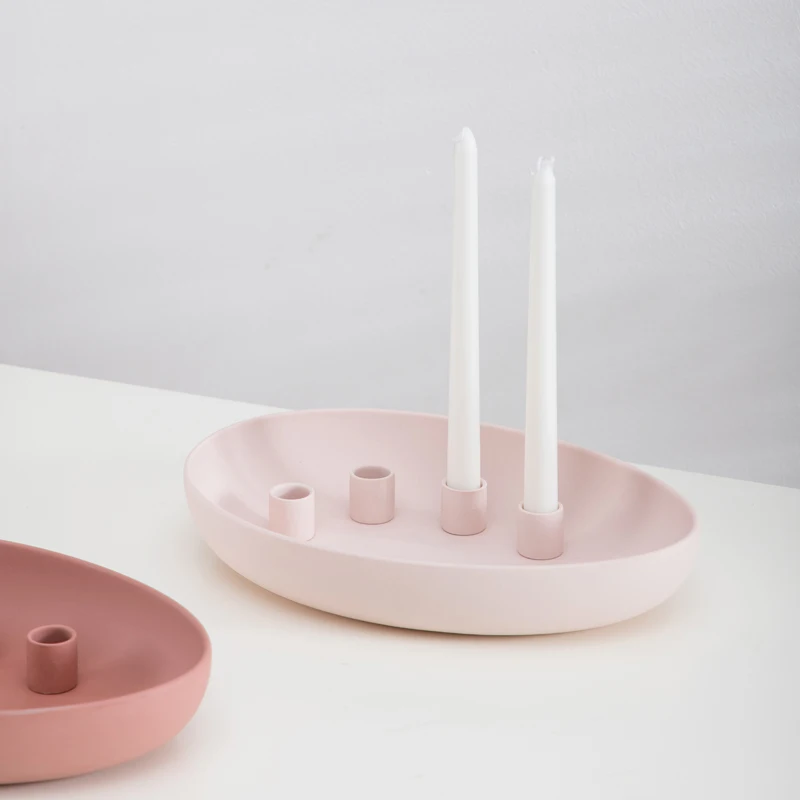 Wholesale Nordic Matt Home Decor Modern Beige Egg Shape Ceramic Candle Plate Holder in Bulk