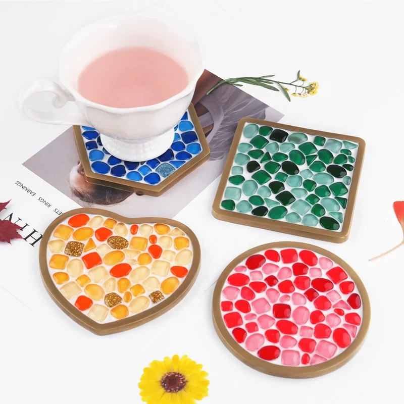 DIY Irregular Round Square Mosaic Cup Mat Gem Coaster Mirror Silicone Mold for  Resin Molde Room Decoration Art