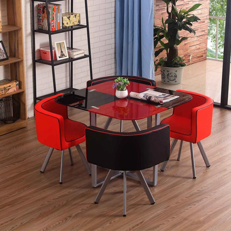 Modern Square Dinning Room Furniture Philippine Malaysia Hot Sale Black Red Glass Dining Table With Chair Set