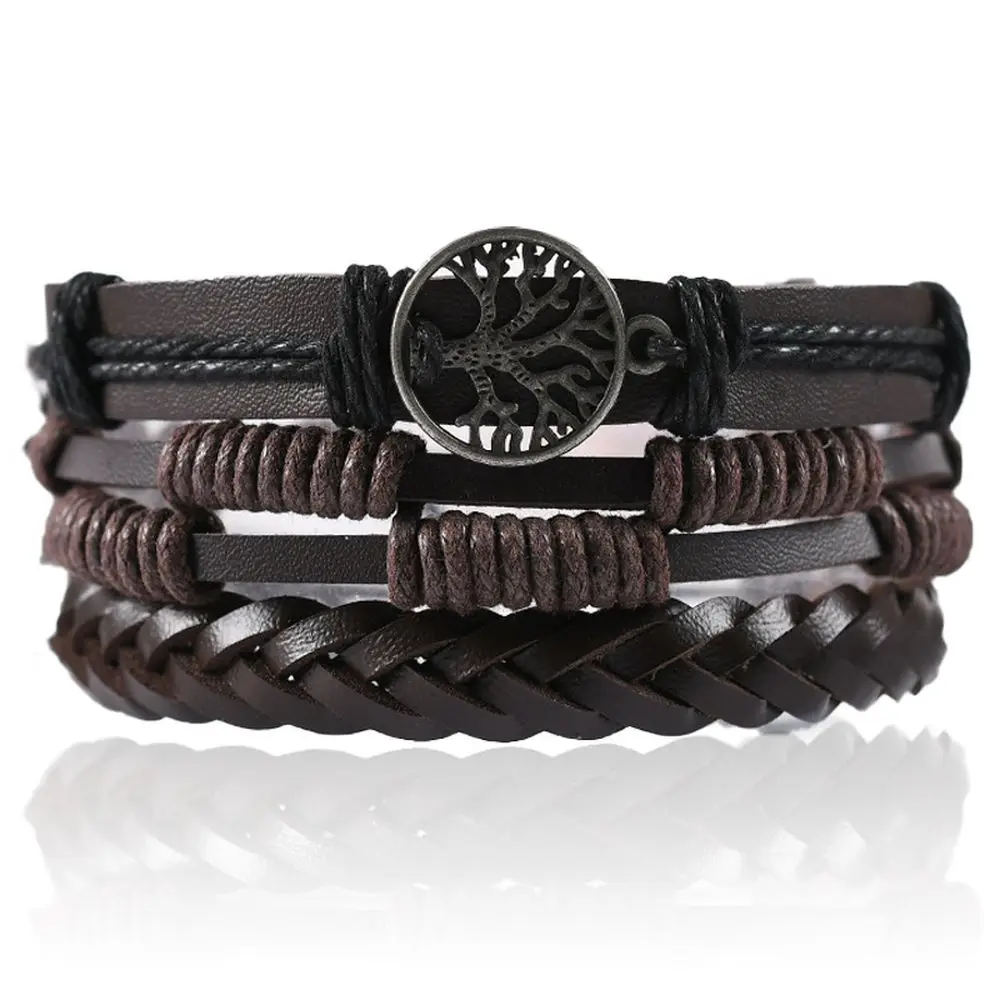 2021 Bracelets & bangles Wholesale New Multilayer Braided Tree Of Life Wrap Leather Bracelet For Men And Women