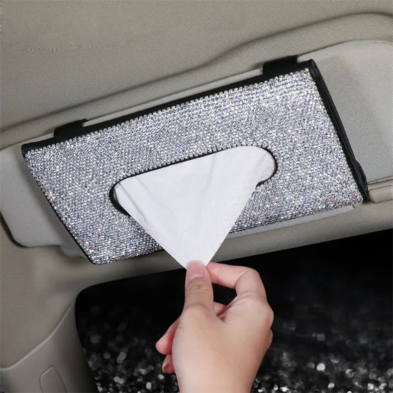 
Crystal Diamond Crystal Tissue Box Holder For Sun Visor Tissue Girls Car Accessories 