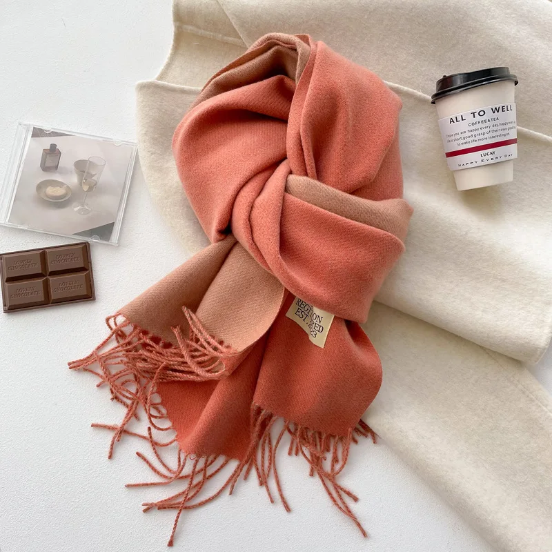 Autumn And Winter Pure Color Cashmere Scarf Two-Color Cashmere Winter Shawl For Women Pashmina Polyester Cashmere Scarf