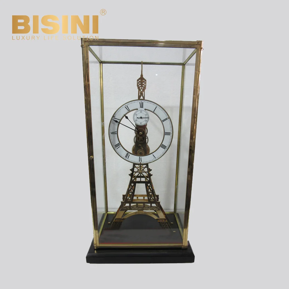 high grade Glass cover Pure copper gear Desk Clock Exquisite Mechanical Eiffel Tower table clock