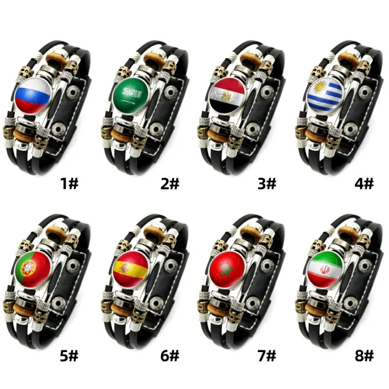 World Soccer Team Leather Bracelet European and American Retro Punk Multi-layer Beaded Bracelet Jewelry
