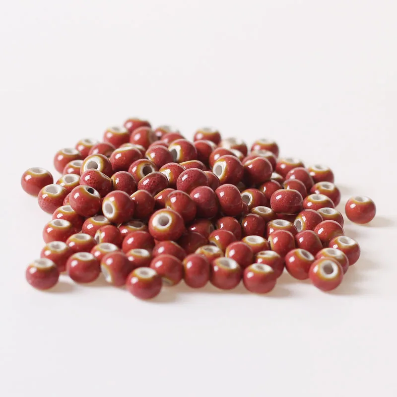 XUQIAN Hot Sale 6mm Round Flower Glazed Ceramic Loose Beads for DIY Necklace Bracelet Jewelry Making Accessories