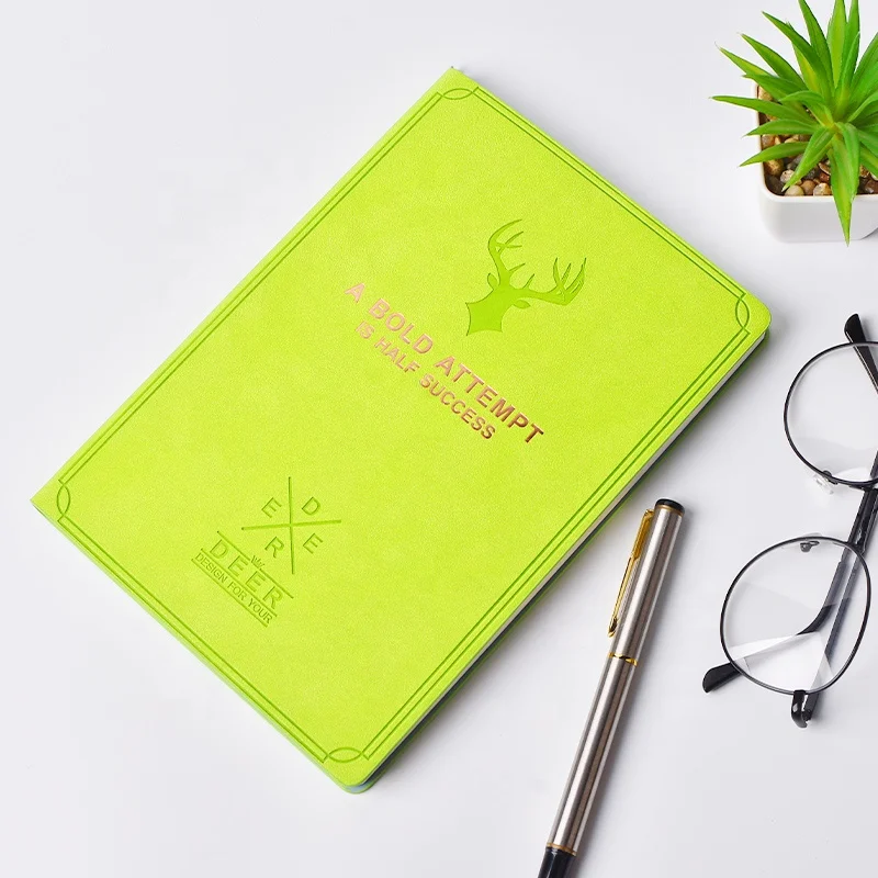 Custom Deer Embossed Logo Lined A5 Soft Cover Diary PU Bound Notebook Leather Journal