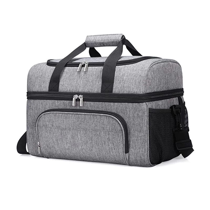 Wholesale high quality multifunctional waterproof thermal grocery cool carry insulated dual compartment cooler lunch bag