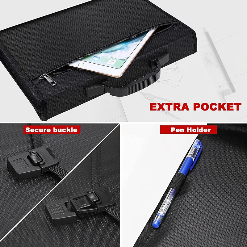 A4 Zipper Expanding File Folder Filing Briefcase Fireproof Waterproof Accordion Organizer Bag