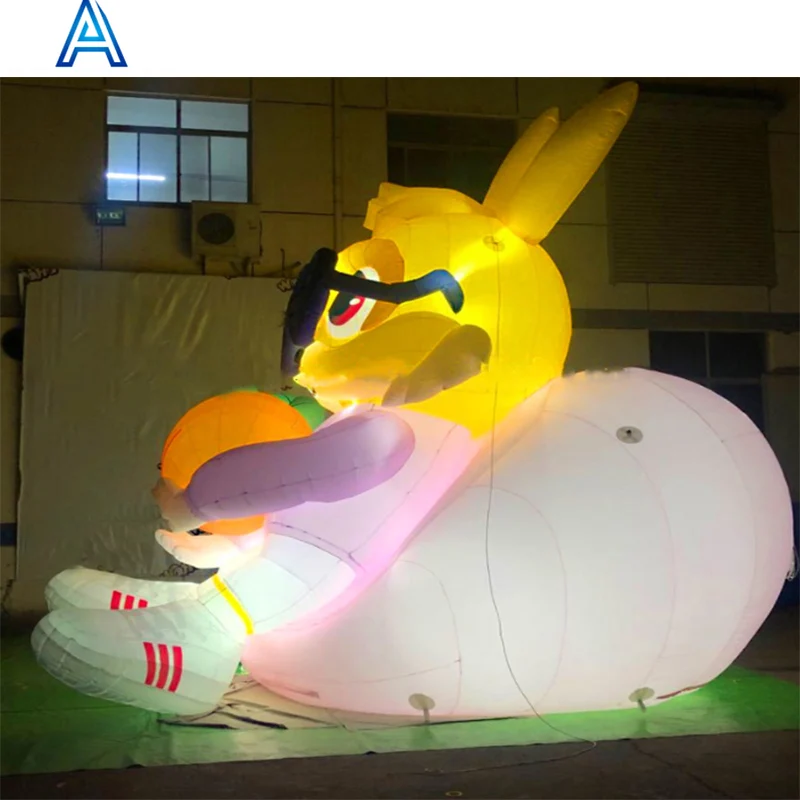 Stage Backyard Gate Door Decoration LED Light Inflatable Rabbit Carrot on Chair for Easter Celebration Decoration Flower
