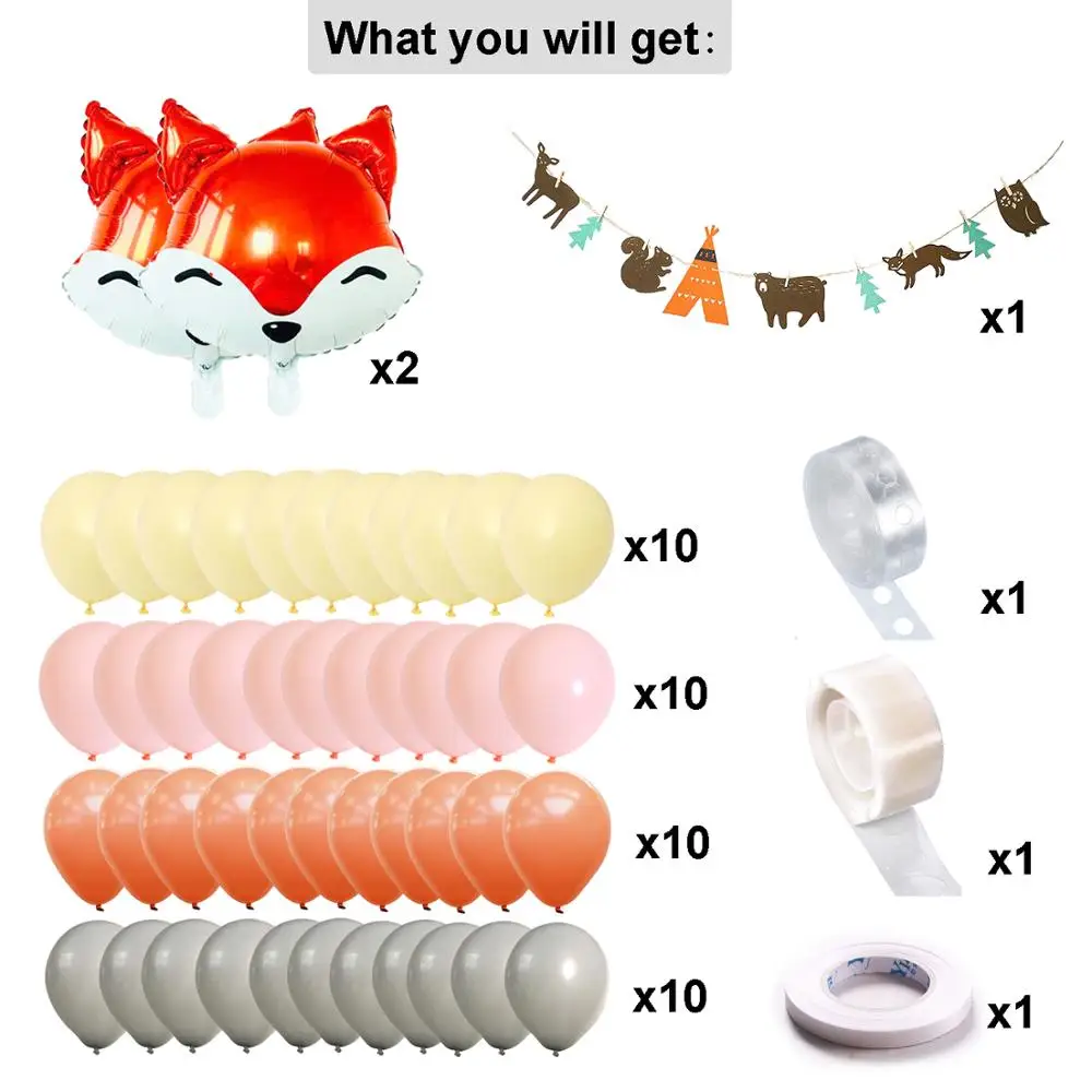 
Animal Theme Squirrel Fox Foil Latex Balloon Banner Set for Baby Shower Kids Wild Birthday Party Decoration Supplies Combo Kit 