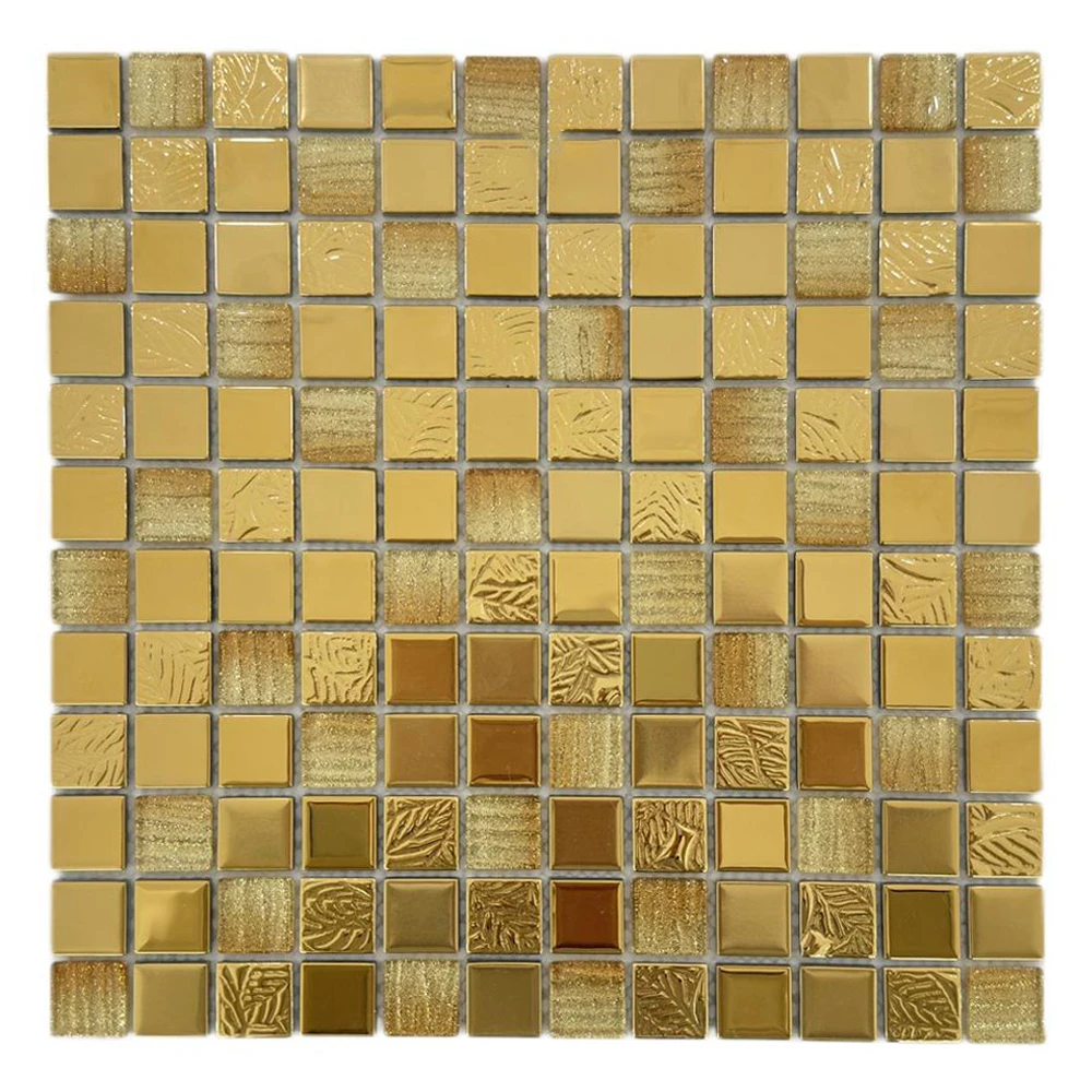 Modern Design Luxury Gold Color Decorative Strip Look Glass Mosaic Ceramic Wall Tile for Bathroom Wall