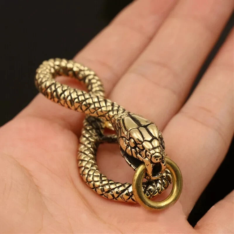 Solid Brass Belt Hook Retro Snake Shape Keychain Fob Clip Key Ring Wallet Chain with O ring Charm Pendant Decor Gift