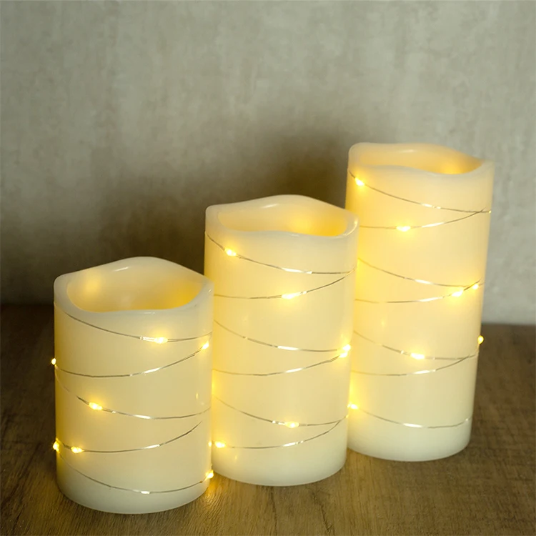 3D real flameless set  ivory timer remote home decoration led wax candles