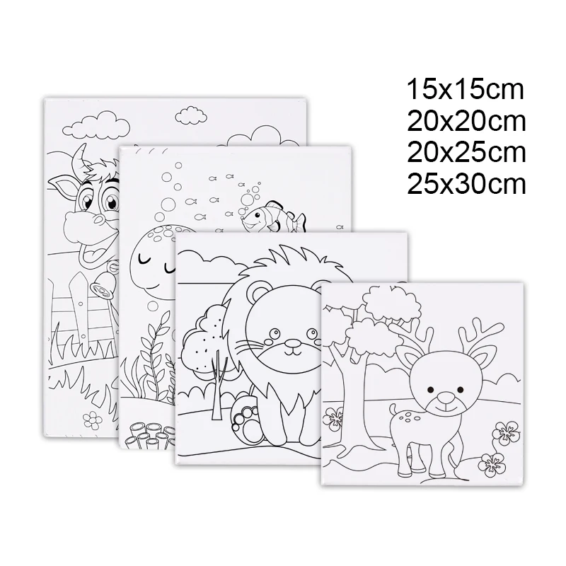 Foska New Item Pre Drawn Outline Canvas Paint Party Kit for Kids Children Different Sizes Styles Animals Color Filling Art Paint