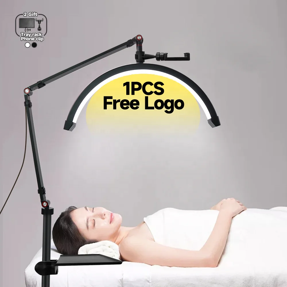 Бесплатный индивидуальный логотип 24 Вт освещение для салона красоты полумесяц лампа Регулируемый двухцветный светодиодный маникюрный напольный светильник дизайна ногтей