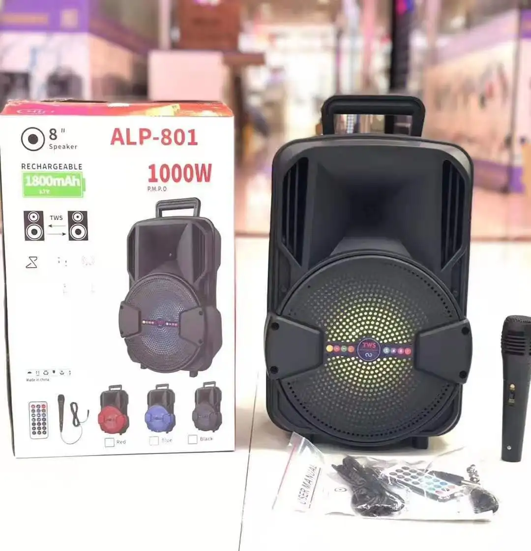 ALP 801 8 Inch Bafle Amplificado Portable Rechargeable Trolley Karaoke Amplifier Speaker (1600321063791)
