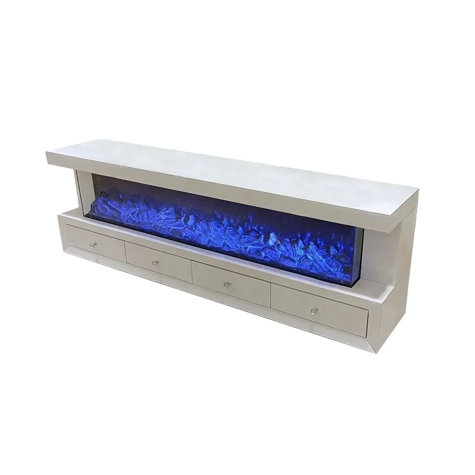 Hot Sale Mirrored TV Stand with Electronic Fireplace Decor Multiple color flames Muebles Meubles Mobles Moebel Mebles Rugs Sofa
