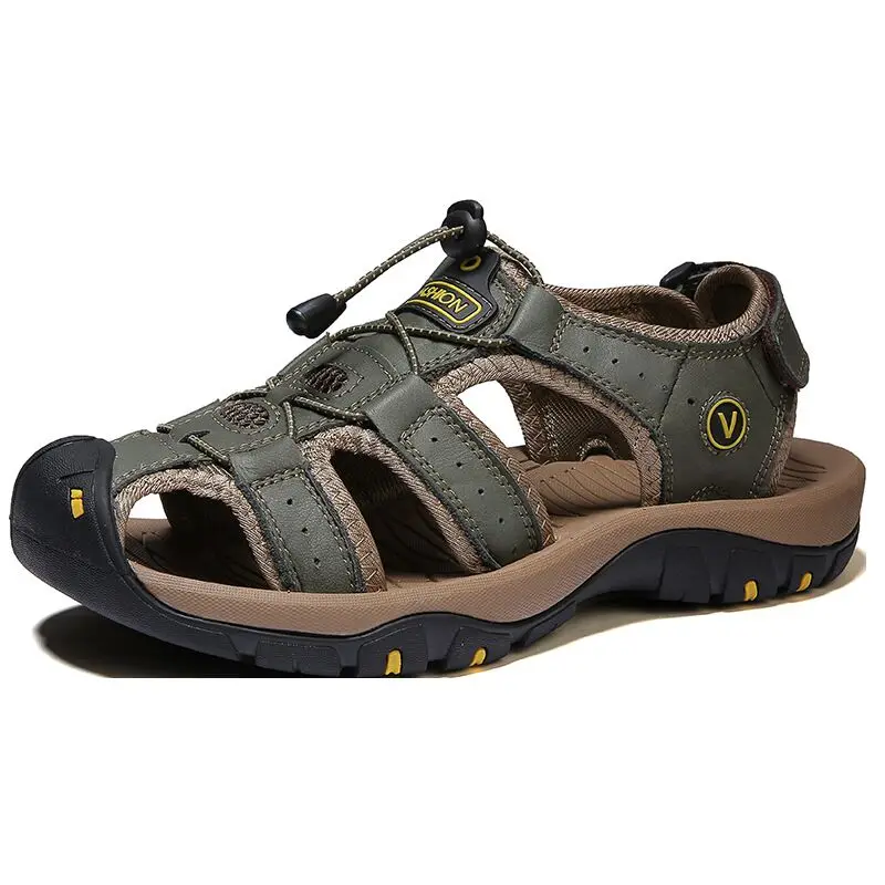 Factory wholesale cheap large size leisure comfortable soft leather outdoor hiking wading summer sandals for men