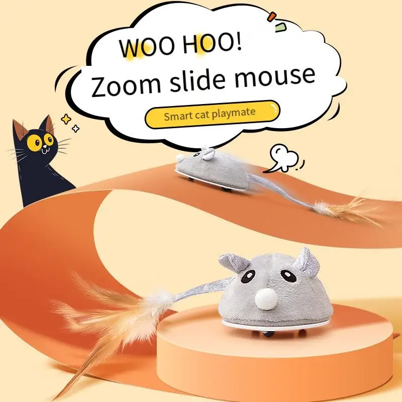 Pets Toys Automatic Electronic Mouse Stuffed USB Charging Teasing Feather Tail Flocking Rat Pet Kitten Interactive Toy Supplies