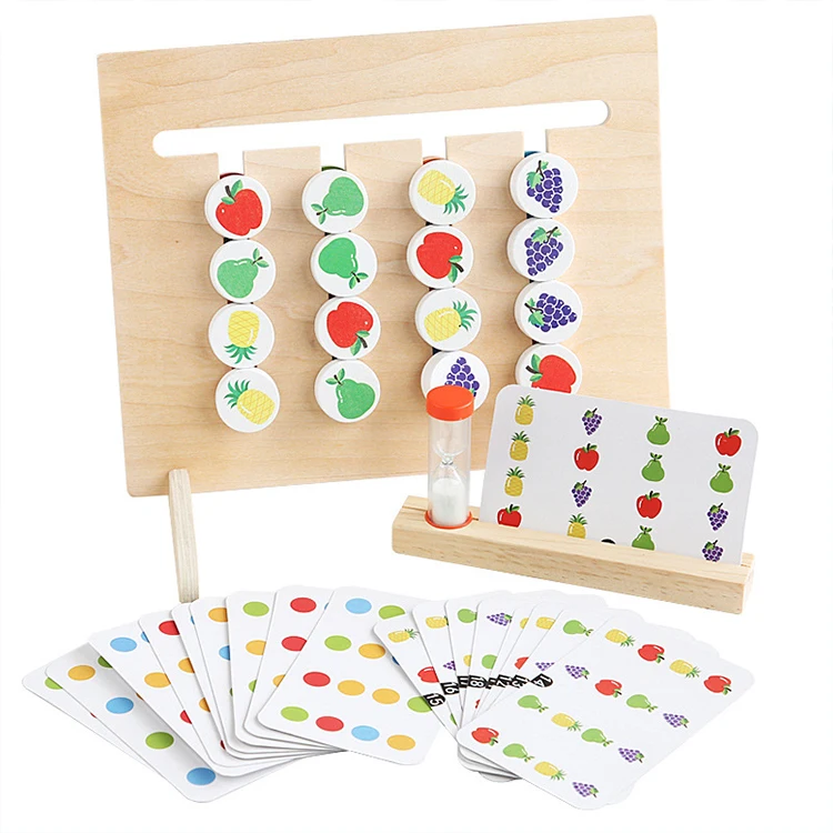 Montessori High quality wooden matching slide puzzle shape color matching game
