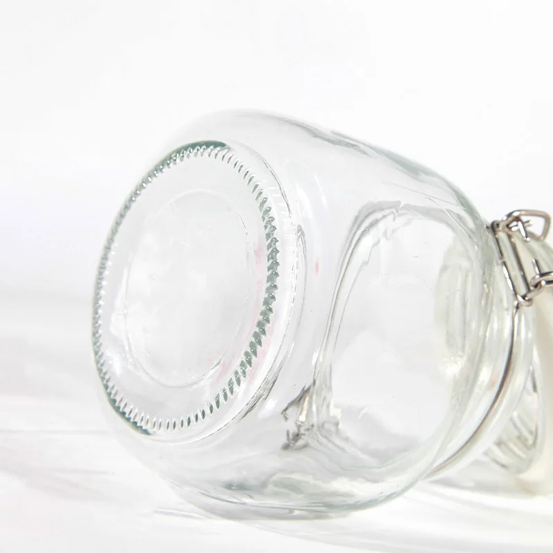 High Quality Customized Large Clear Glass Jar with Clip lid for honey jams food storage bottle 200ml 500ml
