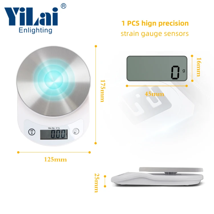 Wholesale 3KG Electronic Kitchen Food Scale Digital Round Kitchen Scale