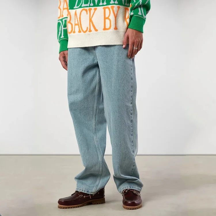 Индивидуальный производитель, синие брендовые мешковатые штаны для катания на коньках, мужские джинсы из денима с рисунком для молодых людей в стиле Хай-стрит
