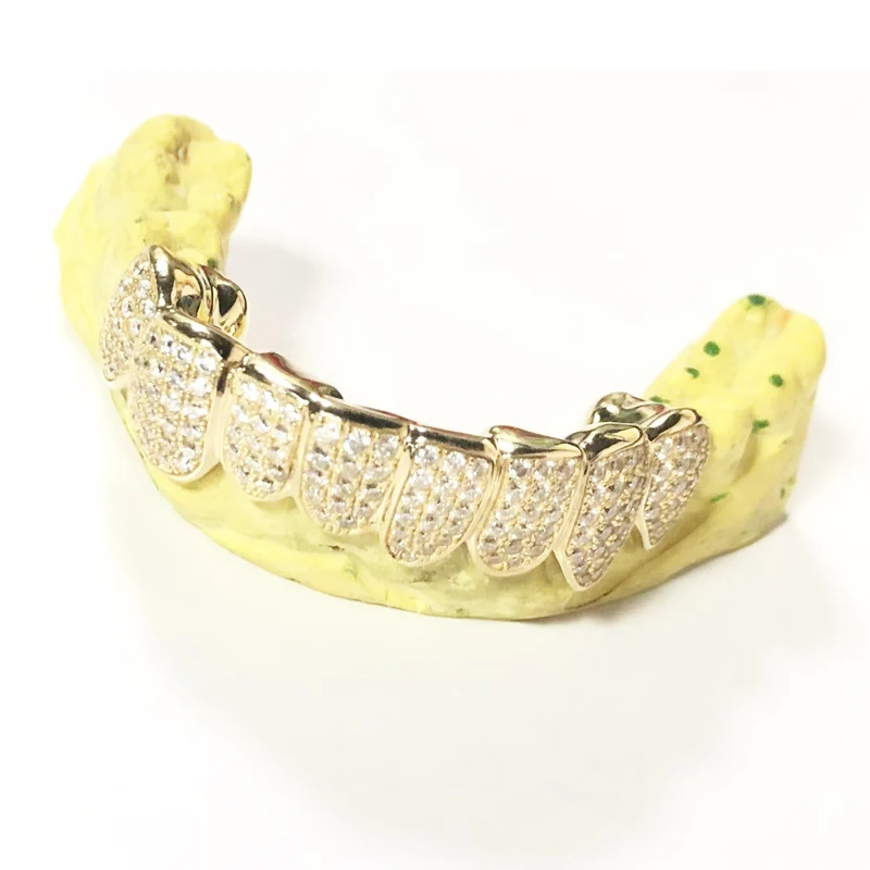 Jasen Jewelry Custom Made D grade Moissanite Diamond 6 Bottom 10k solid gold Teeth Grillz Custom for Rapper