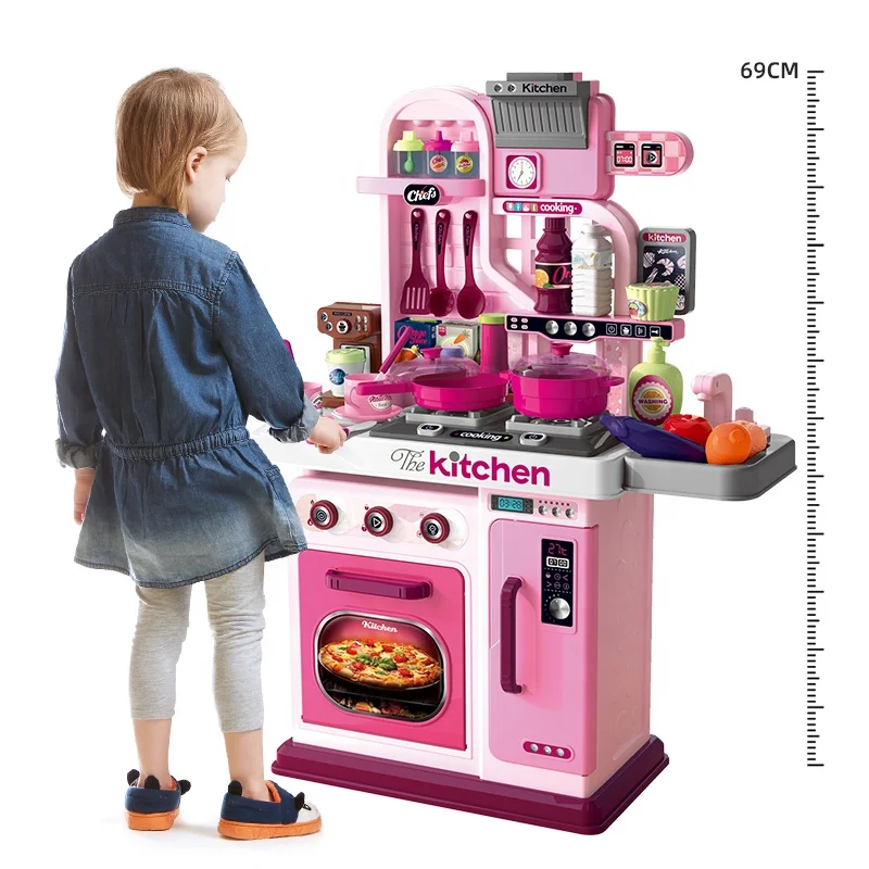 Xierun 69CM Simulation Girl Role Pretend Play Preschool food Cooking Toys 53PCS Kids Kitchen Set With Rich Accessories