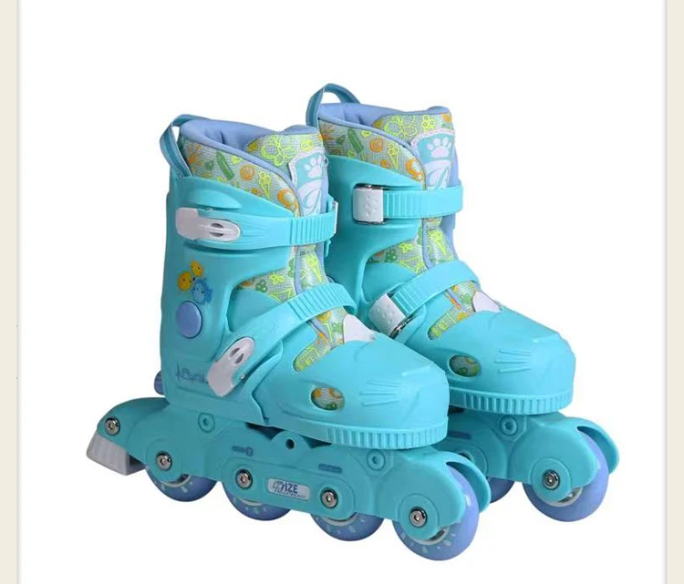Best Gifts for Children Safe Waterproof 4 Wheels PU Pink Blue Macaron Flashing Light Roller Kids Inline Skate Shoes