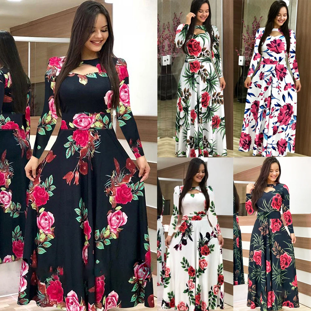 
Long sleeve fashion western style long big swing skirt 