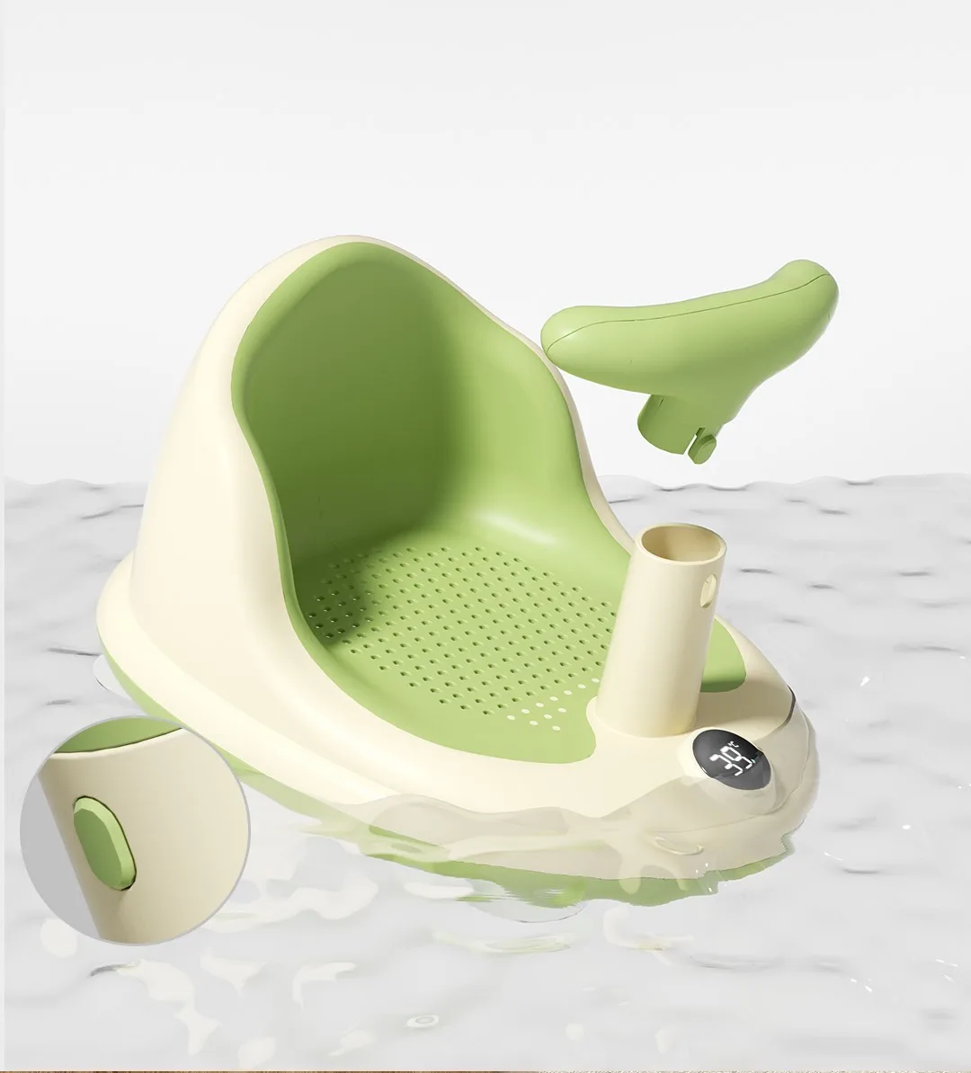 Baby Bath Seat with Thermometer for Infant Baby Toddler Multi-function Baby Shower Chair with Suction Cups Suit 6-18 Months